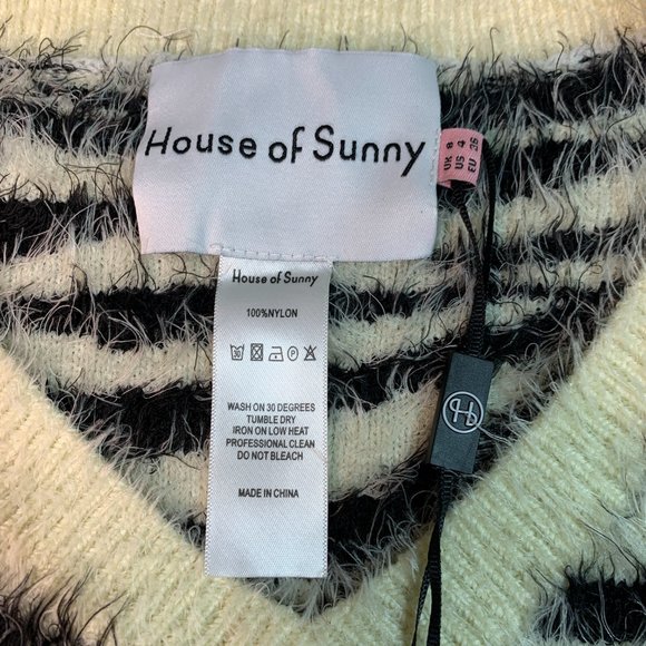 House Of Sunny Zebra Print V-Neck Jumper Heavy Long Sleeve Sweater Size 4 NWT! - Picture 5 of 13